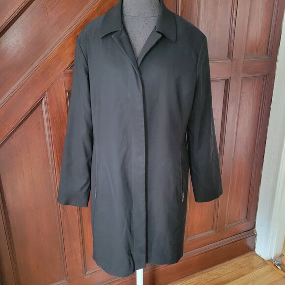 Jones New York Black Trench Coat Large Wool Zip Lining - Picture 1 of 7